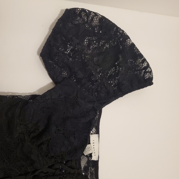 TopShop Black Lace Tie Puff Sleeve Crop Top - Size XXS, 00, 0 - Picture 9 of 9